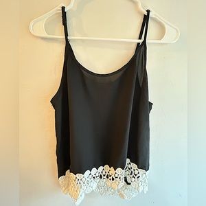 Liberty Love- Black tank top with cream embroidery